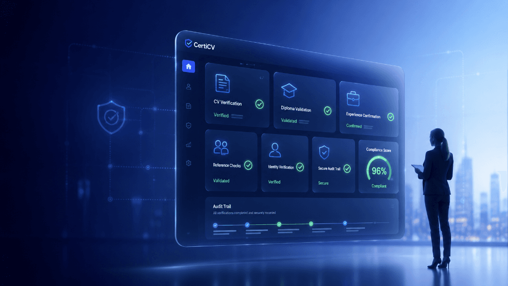 Interface CertiCV de vérification de CV, diplômes, expériences et références