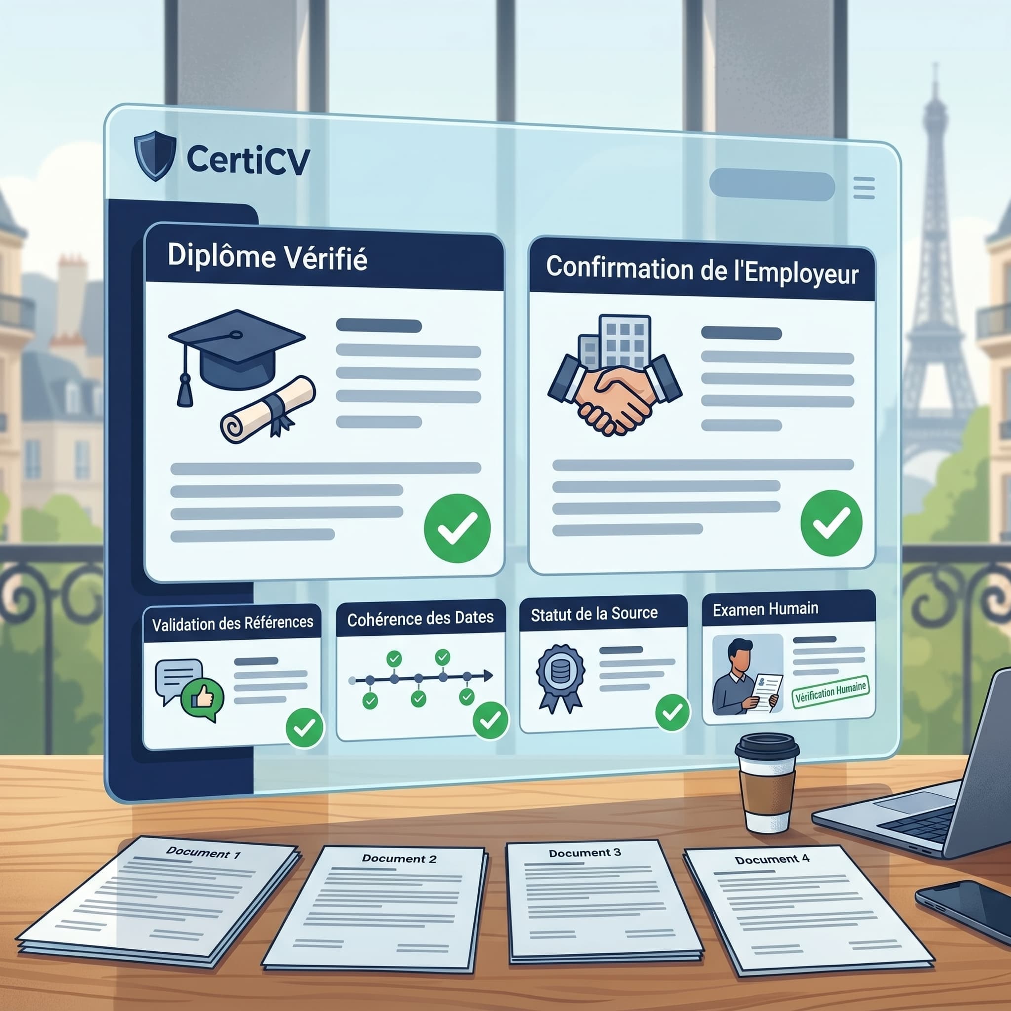 Rapport professionnel de vérification CertiCV sur mobile